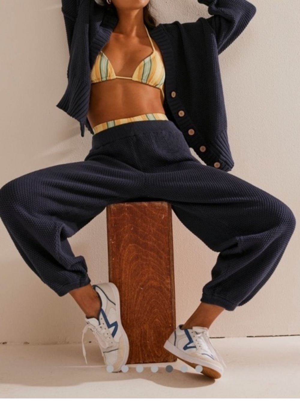 Free People Beach Navy Blue Knit Joggers Size XS